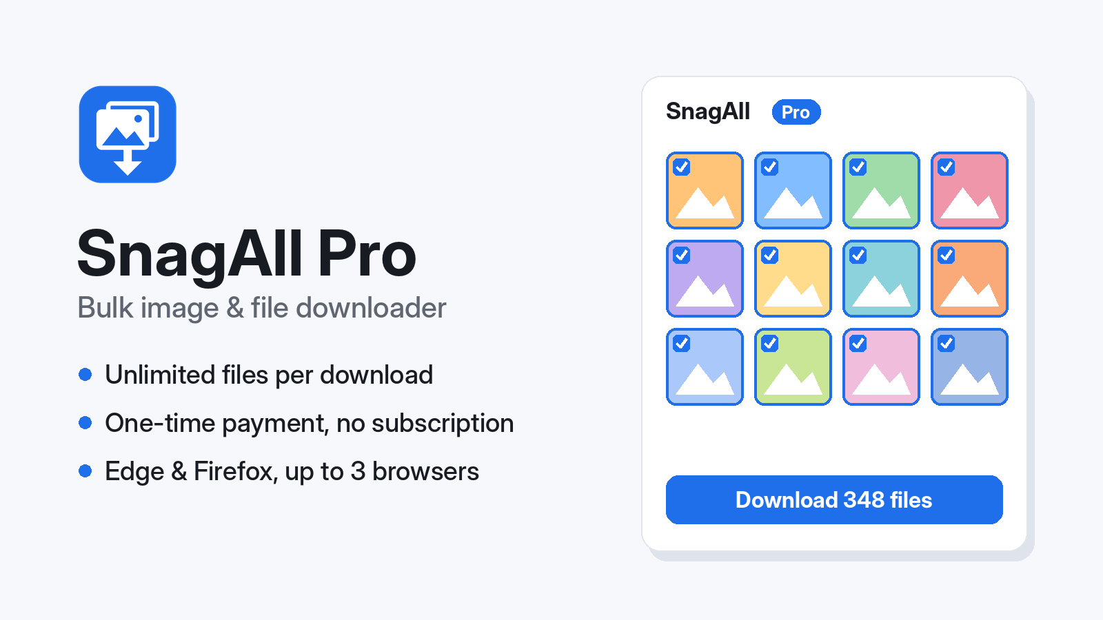SnagAll showing a grid of images found on a page, ready to download